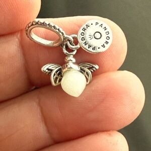 Pandora Silver Angel Wing Charm with Frosted White Heart